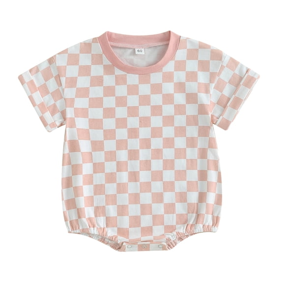 Hirigin Newborn Baby Boy Girl Clothes Checkered T-Shirt Bubble Romper Oversized Short Sleeve One-Piece Summer Outfit