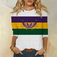 thumbnail image 2 of BDPORKAS Mardi Gras Tops for Women 3/4 Sleeve Mardi Gras Shirts Graphic Mask Printed Three Quarter Sleeve Carnival Themed Party Tshirt, 2 of 5
