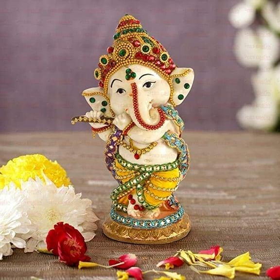 Tied Ribbons Ganesh Statue (5.5" x 2.3", Multicolor) - Ganesha Idol for Home Decor