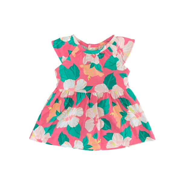 Carters Infant & Baby Girls Pink & Green Tropical Flowers Cotton Dress
