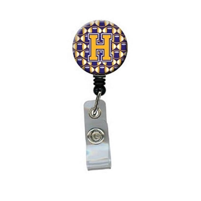 Carolines Treasures CJ1064-HBR Lettre H Football Violet & Or Rétractable Badge Bobine