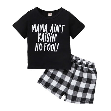 

Rovga Outfits For Toddler Girls Baby Unisex Spring Summer Plaid Cotton Ribbed Short Sleeve Tshirt Shorts Outfits Clothes
