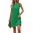thumbnail image 2 of Women Casual A-Line Dress 2025 Sleeveless V Neck Pleated Sundress Loose Tank Dresses Green L, 2 of 9
