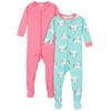 Gerber Baby & Toddler Girls Snug Fit Cotton Footed 1pc Pajamas, 2-Pack (0/3M-5T)
