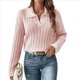 thumbnail image 1 of Suéteres de Punto para Mujer, Suéteres de Larga con Cuello en V, Camisetas Casuales, Conjuntos de Moda de Otoño Rosa M, 1 of 7