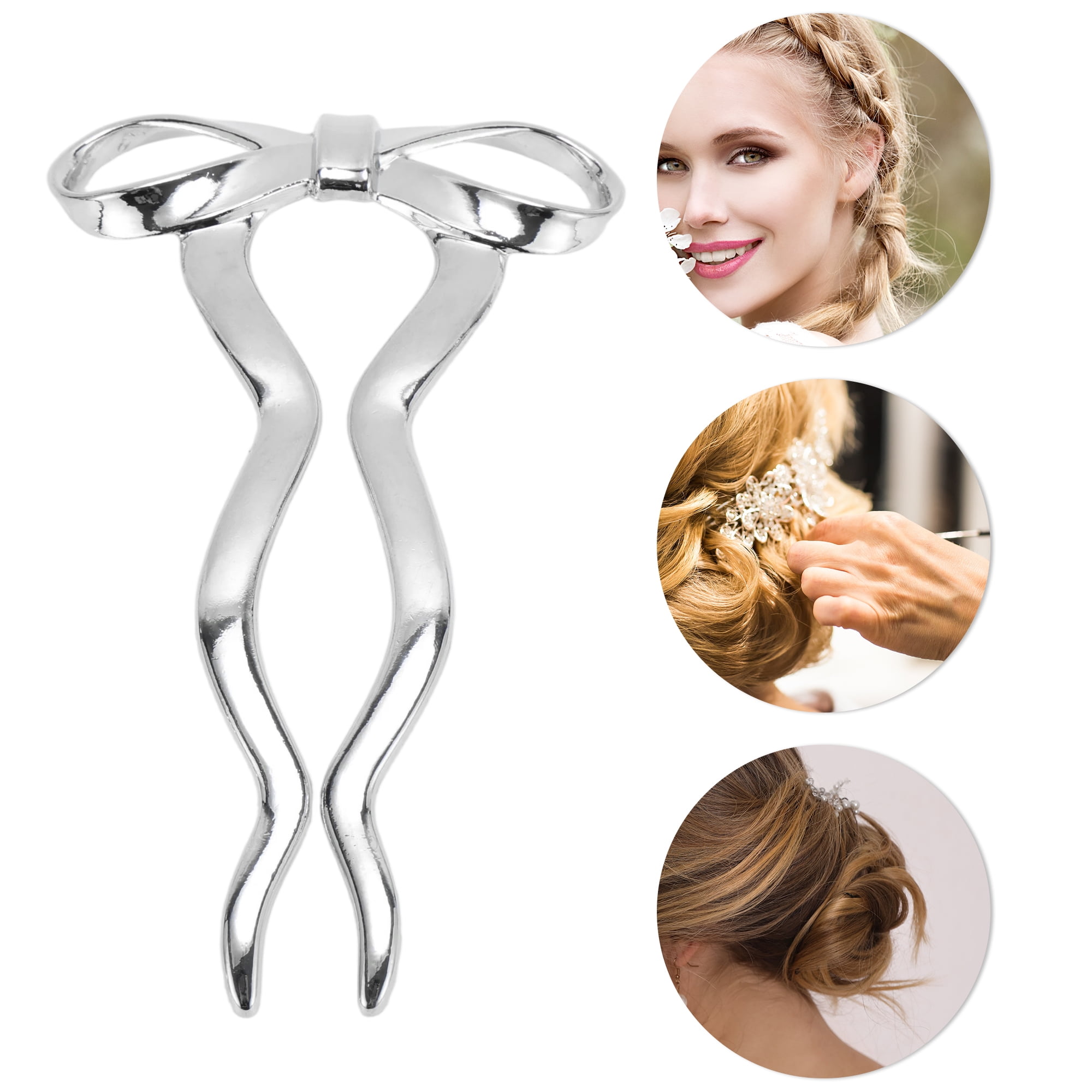 Unique Bargains U-shaped Bow Decorative Hairpin for Women 1 Pc Silver Tone