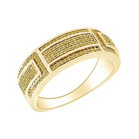 AFFY 0.40 Carat Round Shape Yellow Natural Diamond Men's Wedding Band Ring 10K Solid Gold