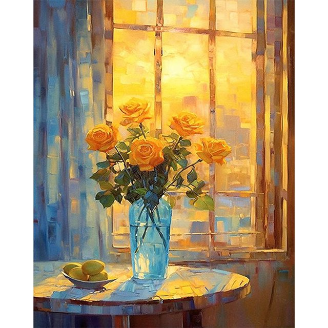 Kit de pintura por números sobre lienzo, arte al óleo artesanal, decoración de flores para alféizar de ventana, 40x50cm