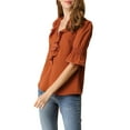 thumbnail image 5 of INSPIRE CHIC Women's Ruffled V Neck Puff Elbow Sleeve Semi-Sheer Chiffon Blouse S Brown Red, 5 of 9