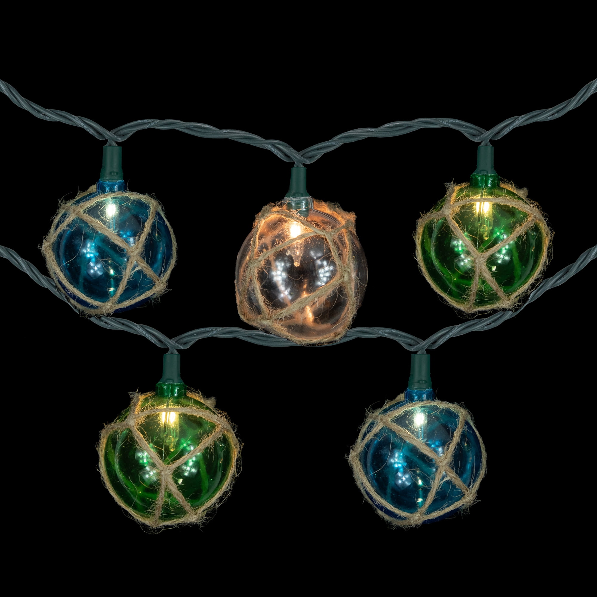 Northlight Jute Wrapped Globe Indoor Outdoor Patio Light Set - Multicolor - 6' Green Wire - 10ct