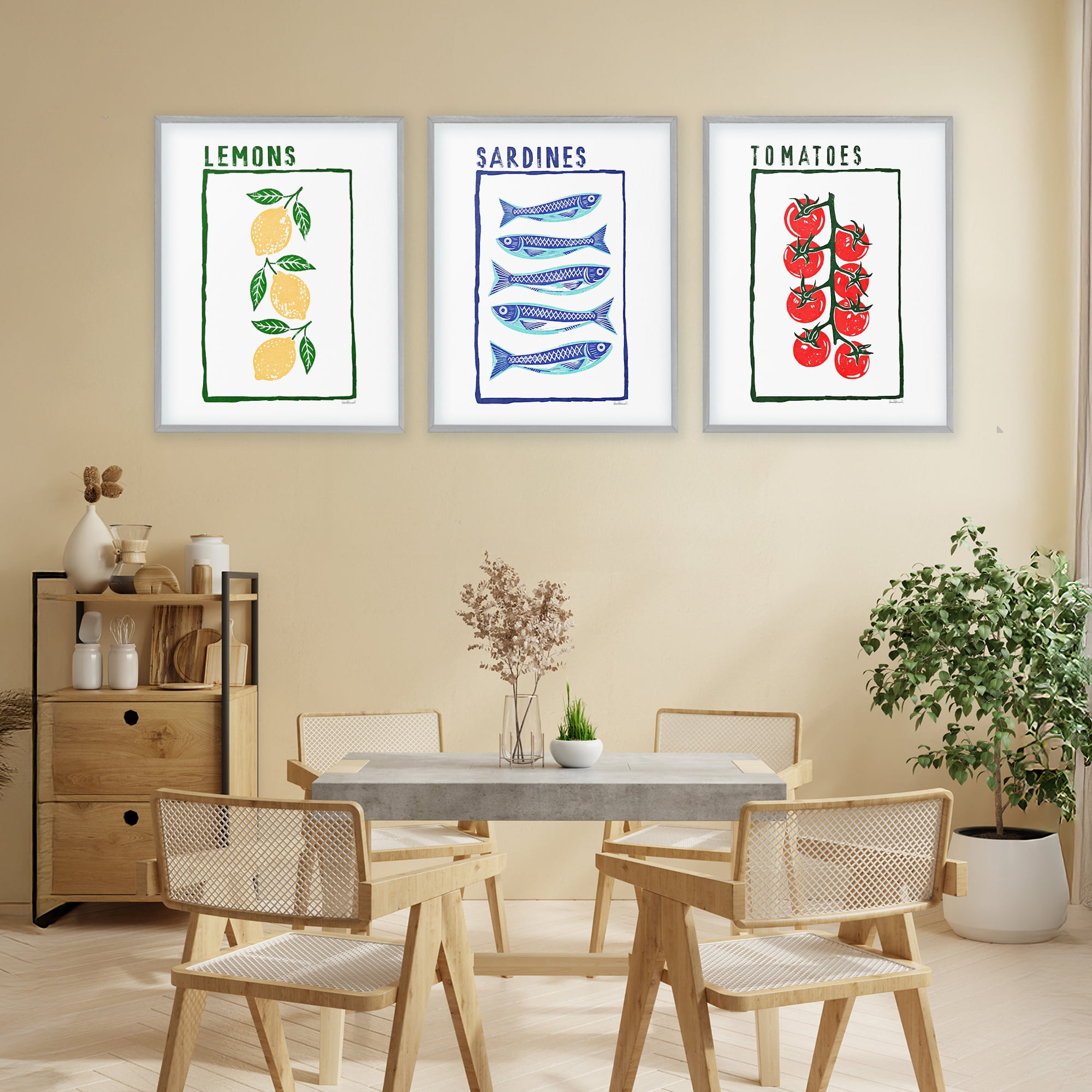 Stupell Industries Healthy Summer Foods 3 Piece Gray Framed Giclee Art Set, design by Amanda Greenwood