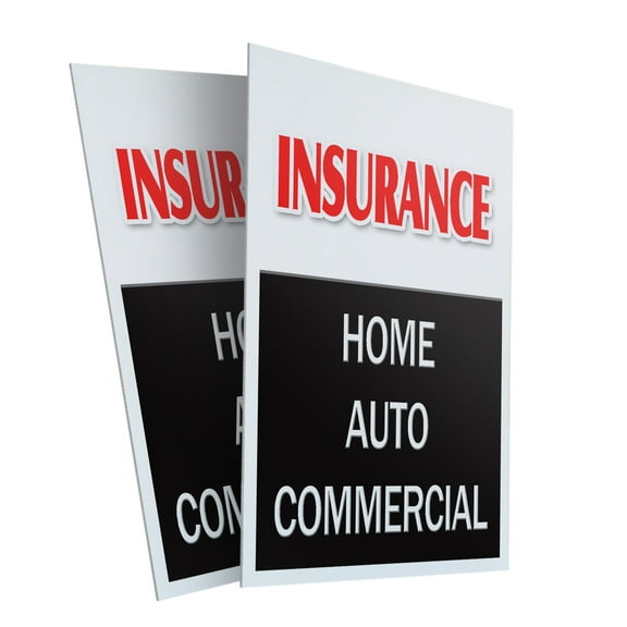 Insurance Home Auto Commercial (2-PACK) 24" x 36" Plastic Signs | Sign Insert 4mm Corrugated Plastic Signs Storefront Window Poster