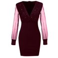 thumbnail image 7 of YMNXA Women's Dress Long Sleeve V Neck Mesh Sequins Retro Style Elegant Comfortable Dresses For Casual Daily Wear And Party Wine M, 7 of 7