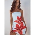 thumbnail image 4 of Women Tropical Summer Dress Strapless Floral Midi Tube Bodycon Party Clubwear Blue L, 4 of 5