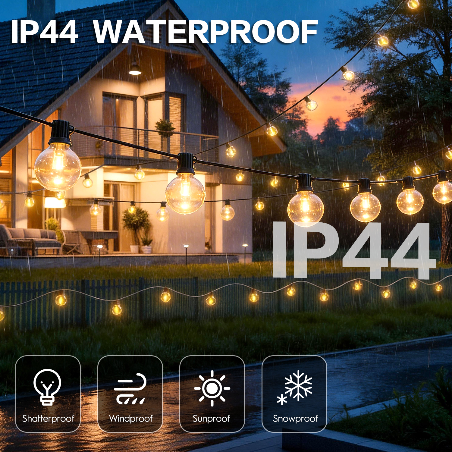Mibote 100ft Outdoor String Lights With 50 G40 Bulbs photo 7