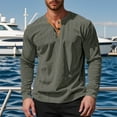 thumbnail image 2 of Shirts for Men Long Sleeve Crewneck Corduroy Henley Shirts Lightweight Green T Shirts with Button Summer Shirts for Men, 2 of 4
