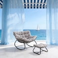 thumbnail image 4 of KIOOTTO Oversized Egg Rocking Chair with Ottoman, Modern Outdoor Wicker Swivel Egg Chair with 5" Thick Cushions, Light Gray, 4 of 6