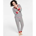 thumbnail image 2 of Family Pajamas Matching Women's Thermal Waffle Holiday Stripe Pajama Set, Bright White XL, 2 of 2