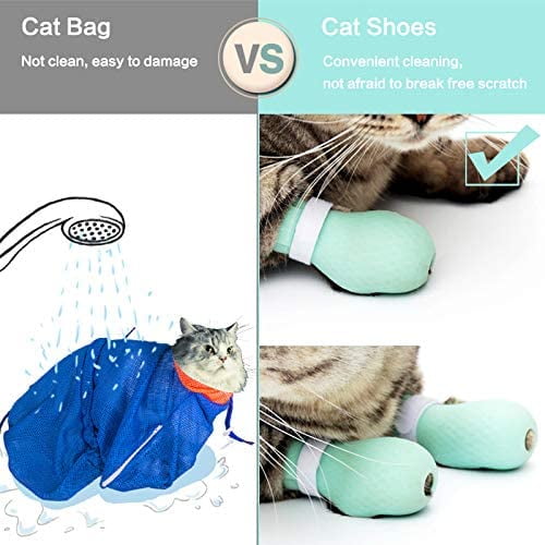 4Pcs Cat Boots for Cats Only Paw Covers Protectors Claws Shoes Paws Wound Boot Silicon Anti Scratch Cat Mittens for Bathing Nail Clipping Ears