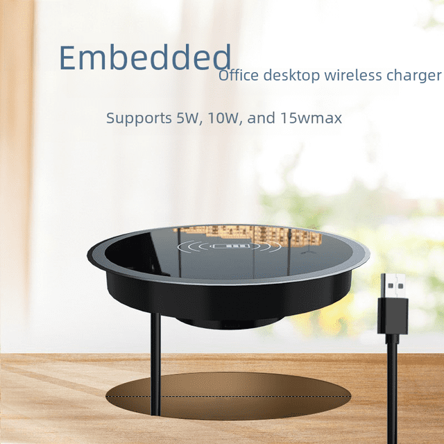 Cargador inalámbrico de escritorio integrado para teléfono móvil Qi inalámbrico de 15 W, carga rápida, mueble avellanado para escritorio