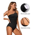 thumbnail image 2 of One Shoulder One Piece Swimsuit for Women Tummy Control Bathing Suits Modest Full Coverage Keyhole Swimwear Black, 2 of 5