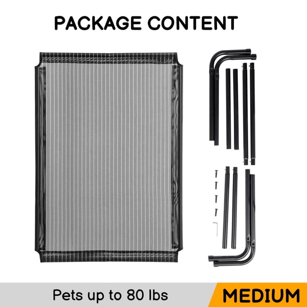 Alvantor Elevated Dog Bed for Large Dogs,Cooling Raised Pet Cot with Breathable Textilene Mesh,Steel Frame,Black,50 x 31 x 8 in