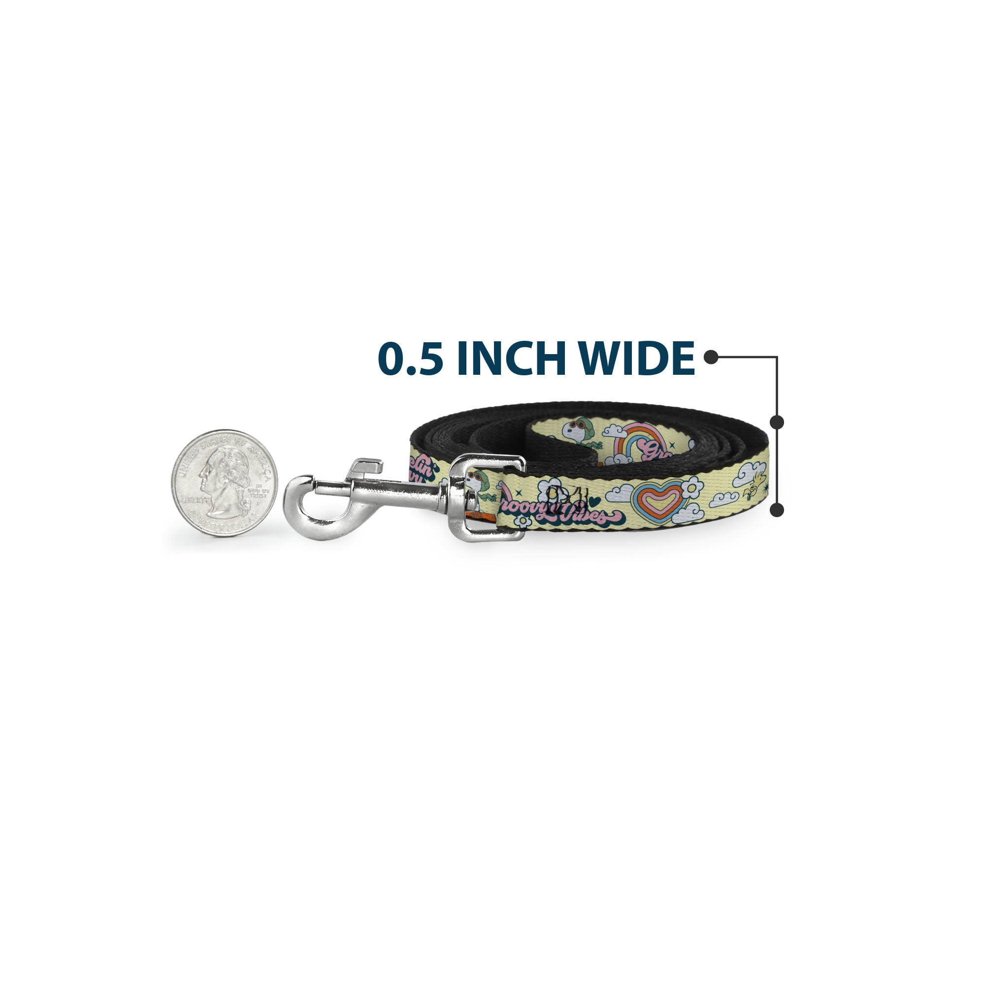 Peanuts Worldwide LLC Pet Leash, Dog Leash, Peanuts Snoopy Flying Ace and Woodstock Groovy Quotes Collage, 6 Feet Long 1.0 Inch Wide