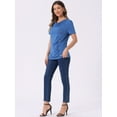 thumbnail image 4 of DARING DIVA Women's Cowl Neck Ruched Short Sleeve Tops with Button Decor S Blue, 4 of 6