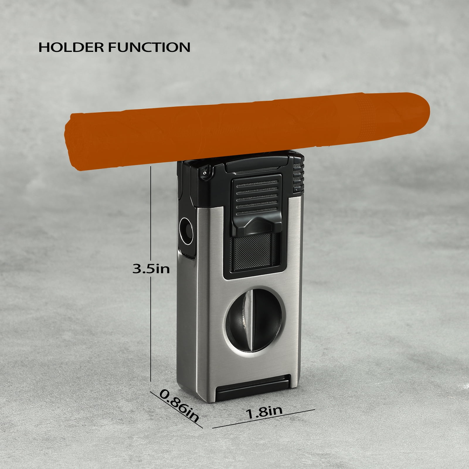 All in One Jet Flame Cigar Torch Lighter Built-in Cutter V Cut, Punch, Holder Function, Draw Enhancer Tool, Refillable and Adjustable Windproof Lighter (Sold Without Gas)