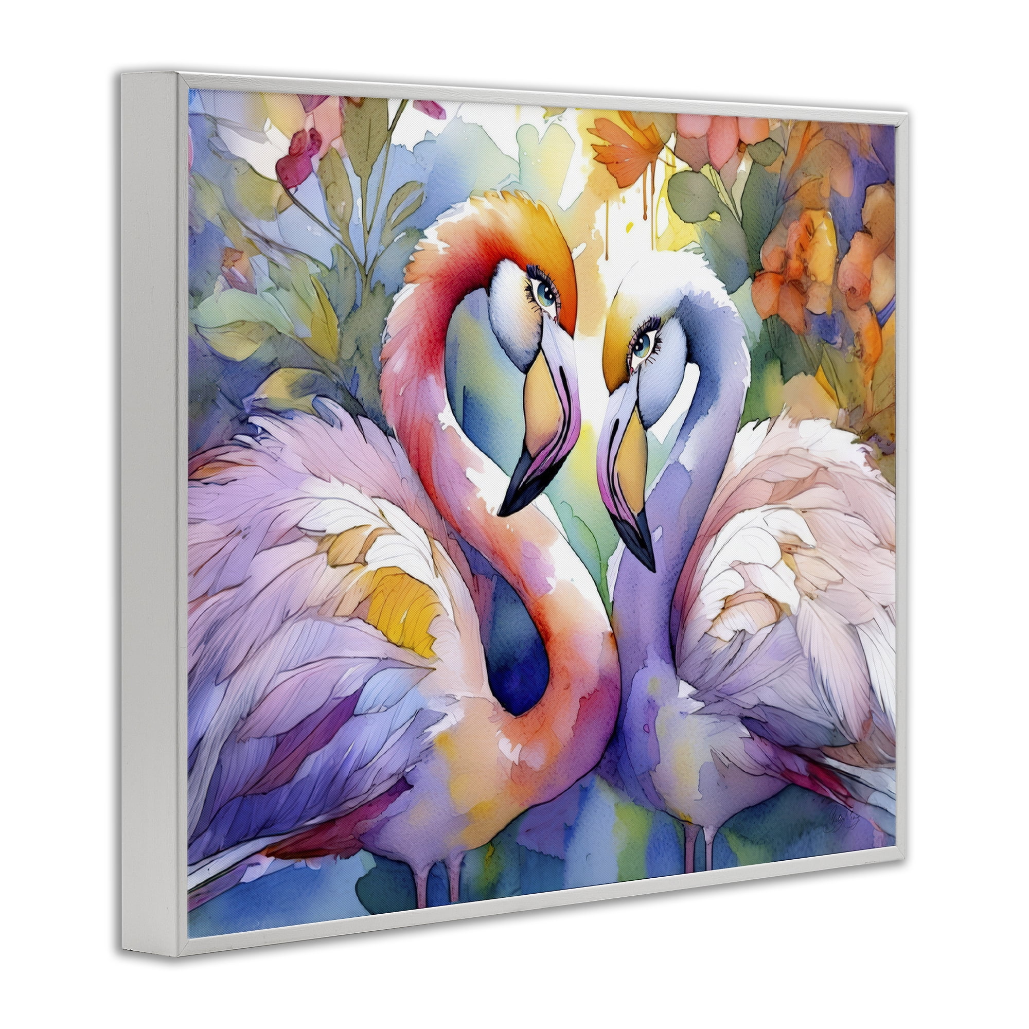 Stupell Industries Flamingo Love Pair White Framed Giclee Art, design by Shelly Craig