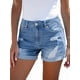 thumbnail image 3 of Shorts Vaqueros Desgastados de Tiro Medio-Alto para Mujer, con Bolsillos y Dobladillo Doblado, Informales, de Verano Azul XXL, 3 of 7