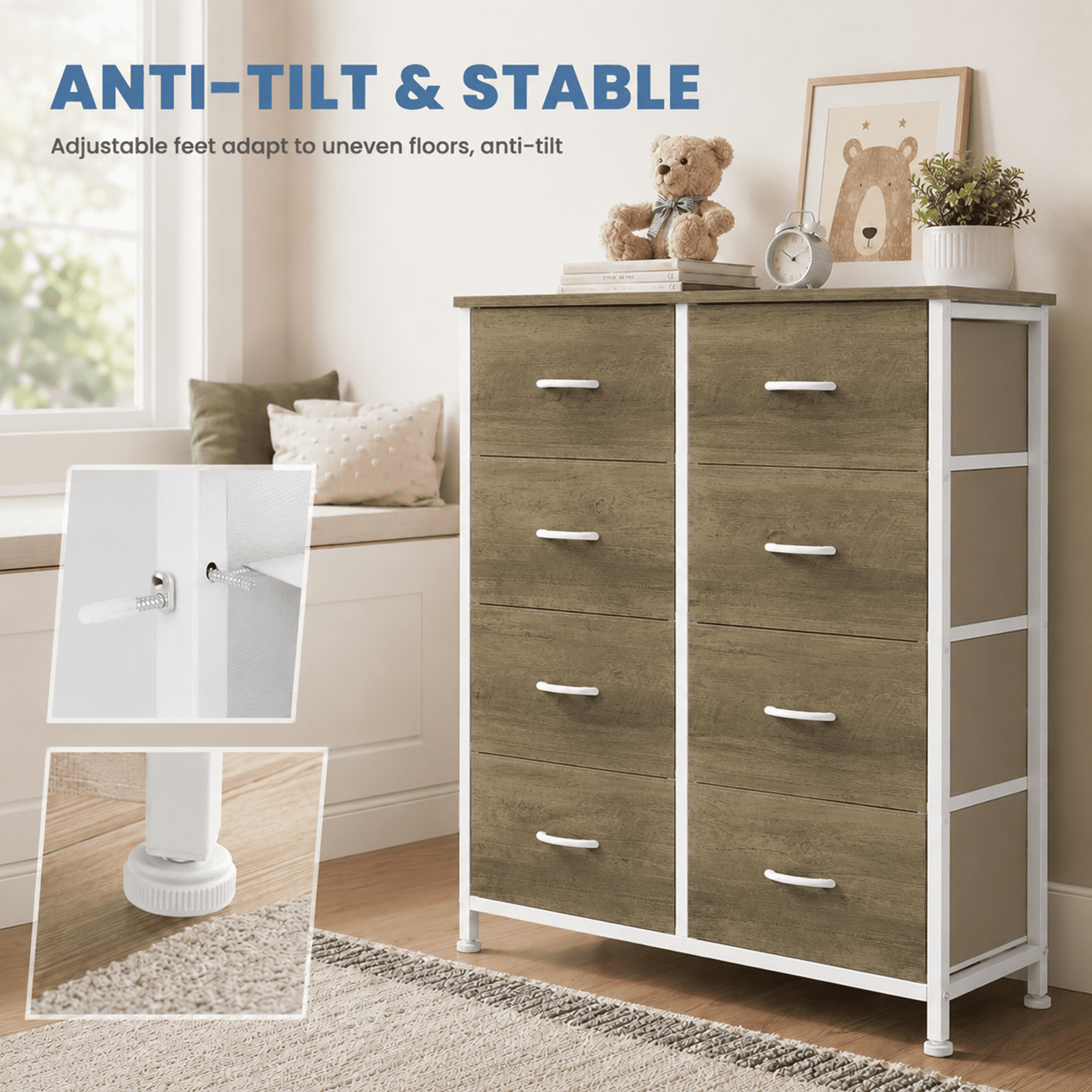 Alvantor 7/8/9-Dresser, Dresser for Bedroom Organizer Storage, Fabric Storage Tower with Sturdy Steel Frame, Wooden Top & Easy Pull Fabric Bins, Dresser for Living Room Entryway Clothes Organization