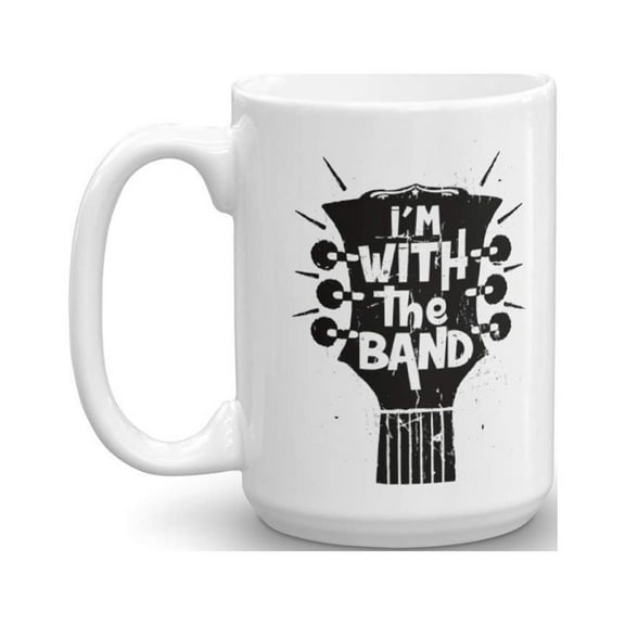 I'm With The Band Distressed Guitar Headstock Coffee & Tea Gift Mug, Rock Groupies Merch, Gifts for Guitarists (15oz)