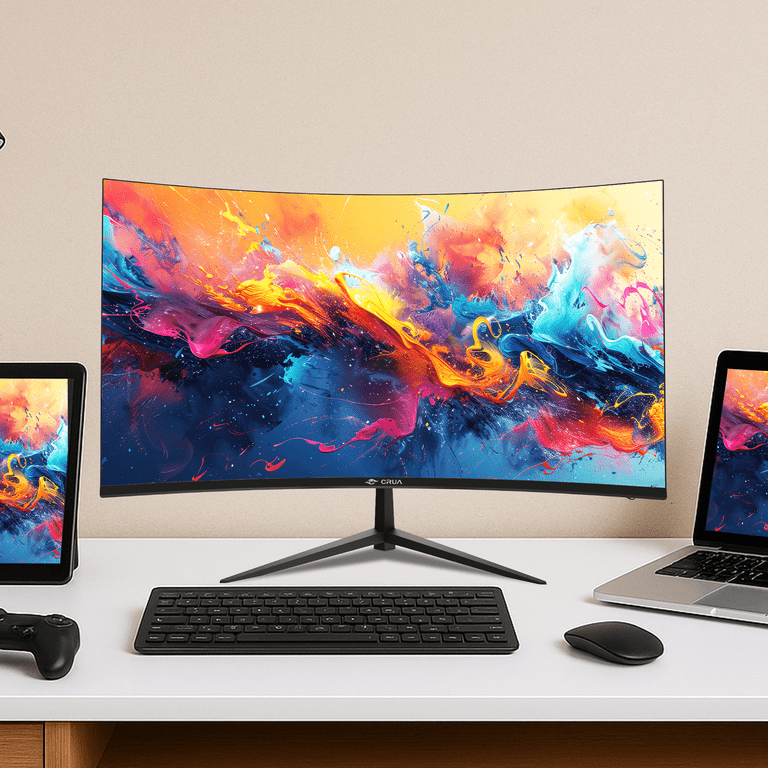 CRUA 24" Curved Monitor 75Hz 1920x1080, Black photo 7