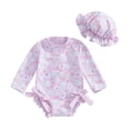 thumbnail image 1 of MIASHUI Girls One Piece Rash Guard Swimsuit Long Sleeve Bathing Suit with Hat,Light Pink,18-24 Months, 1 of 3