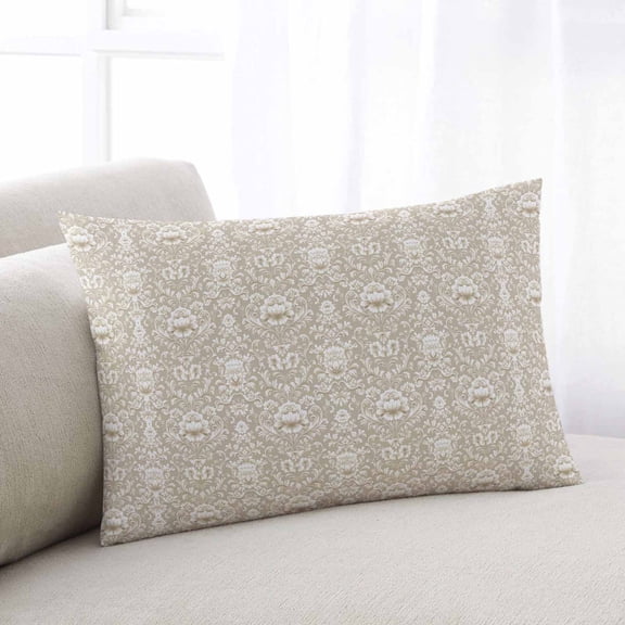 Beige Damask Oversized Pillow Covers,Vintage Country Scroll Floral Patterned Breathable Throw Pillow Cases with Invisible Zipper,Decorative Pillowcase Pillows Protectors for Sofa Bed Couch 24"x36"