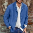 thumbnail image 2 of Jinhomg Mens Linen Shirt Jacket Lightweight Comfy Button Down Long Sleeve Shacket Casual Solid Color Cotton Spring Summer Jackets Sales Today Blue XL, 2 of 7