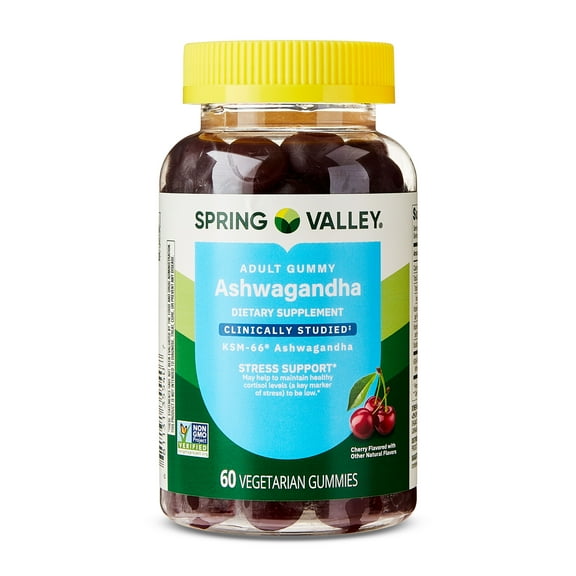 Spring Valley Ashwagandha Vegetarian Gummies for Stress Support Dietary Supplement, Cherry Flavor, 60 Count