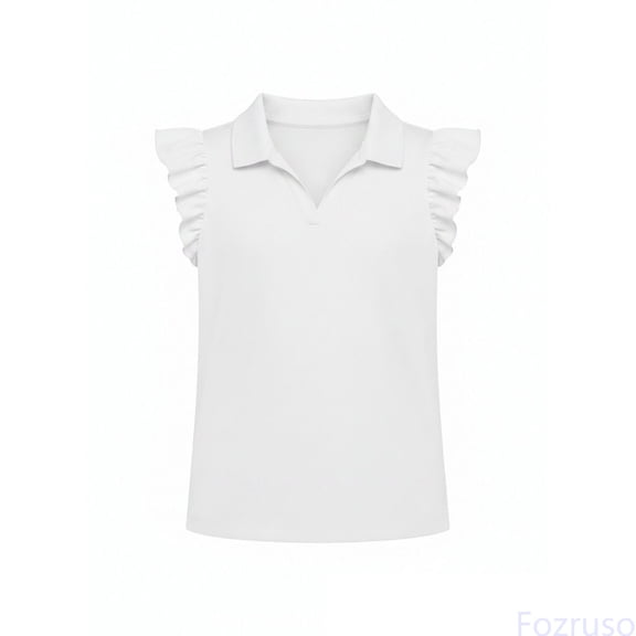 Fozruso Girls Button Closure Shirts Cotton School Uniform Short Sleeve T Shirts Kids Collared Shirts for Girls,5-6 Years,White