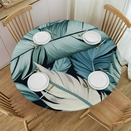 

HAOXIT Round Polyester Fitted Waterproof Oil-Proof Table Cover Stain-Resistant Wipeable Table Protector for Indoor Outdoor Camping Picnic Table Cloth Fit for Round Table 54-58