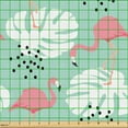 thumbnail image 2 of Ambesonne Tropical Fabric by the Yard Upholstery, Flamongos Monsteras Plot, 1 Yard, Mint Green and Pastel Pink, 2 of 5