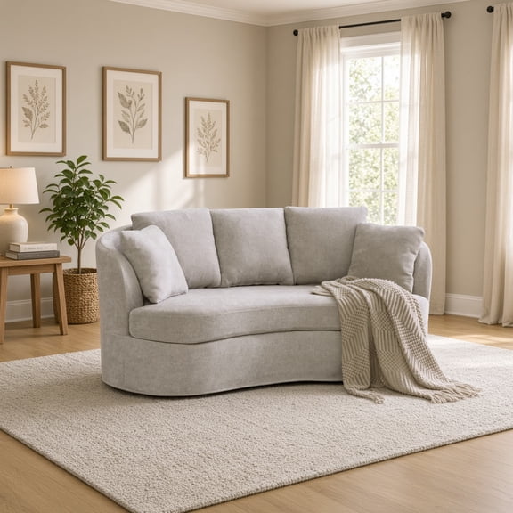73.82" Wide Curved Sofa, Modern Chenille Extra-Deep Seat Couch with 5 Removable Cushions, Oversized Loveseat for Small Spaces Living Room Bedroom Apartment,taupe