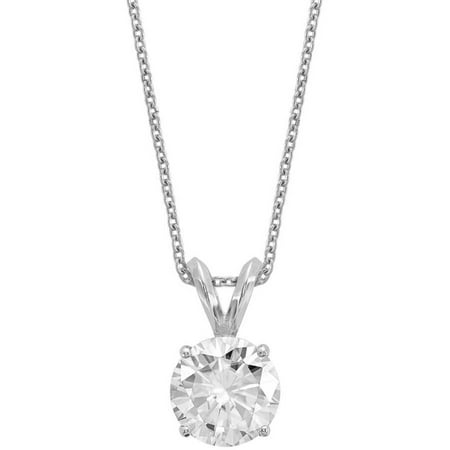 Endless Light Lab-Created Moissanite 14kt White Gold 8.0mm Round Solitaire Pendant, 18 Cable Chain
