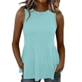 thumbnail image 2 of Otntypg Peplum Tops for Women Summer Sleeveless Basic Solid Color Crew Neck Ruffled Tank Tops Trendy Flowy Beach Vacation Tunic Tees Shirt Sky Blue M, 2 of 7