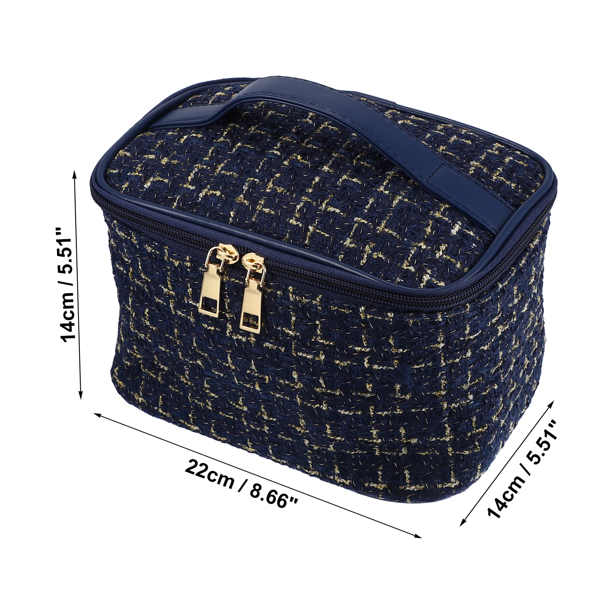 Unique Bargains Floral Makeup Bag Zipper Flower Cosmetic Pouch Navy Blue