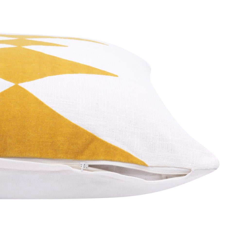 LR Home Stacy Garcia Cotton Blend Poly Filled Pillow in Yellow/White, 20" x 20"