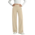 thumbnail image 5 of HomeDM Womens Wide Leg Pants with Pockets High Waisted Casual Lounge Trousers Khaki Work Office Pants Size L, 5 of 9