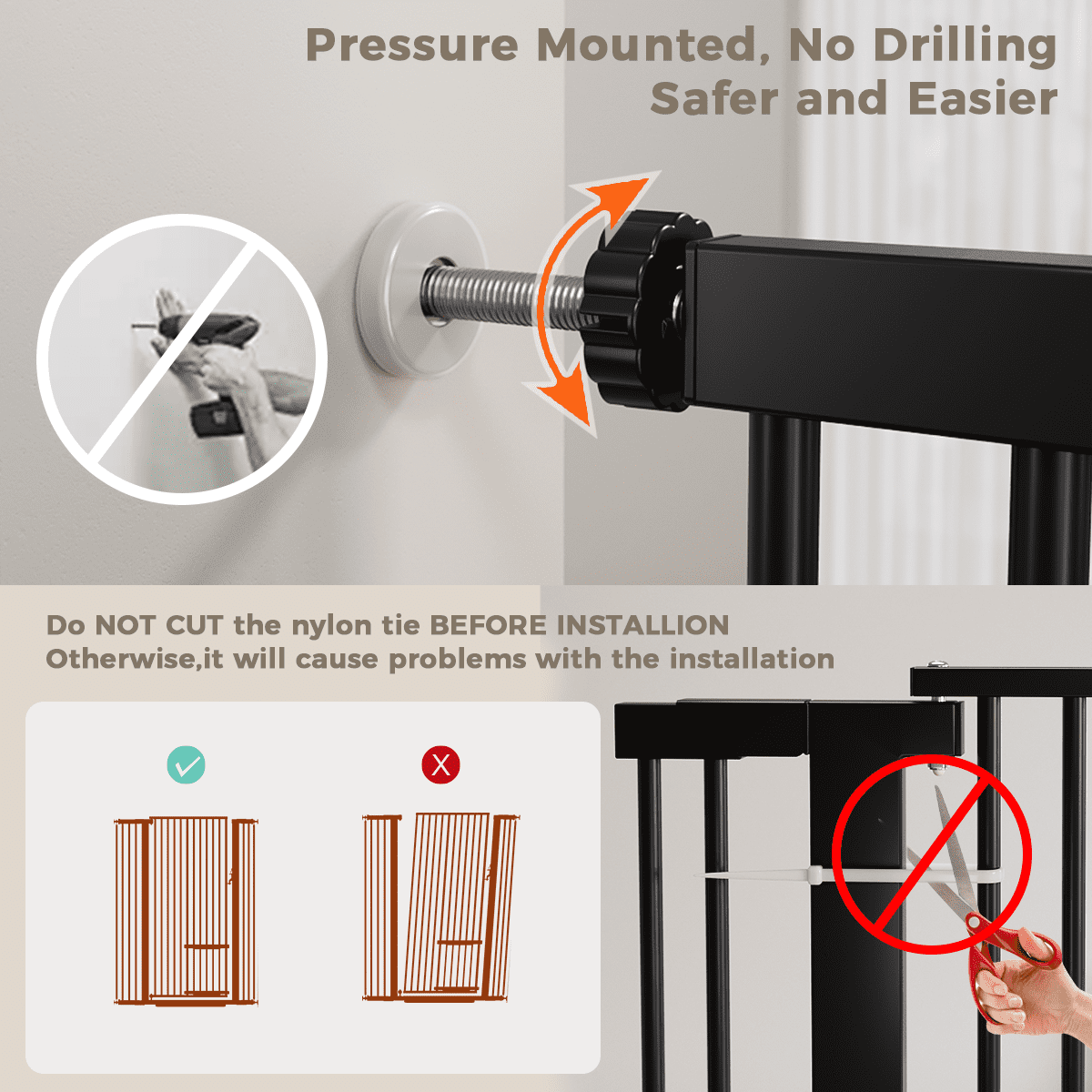 Cat Gate,Domipet 71"Extra Tall Dog Gate, 43''Wide Pet Gate Pressure Mounted, Safety Gate for Pets,Black