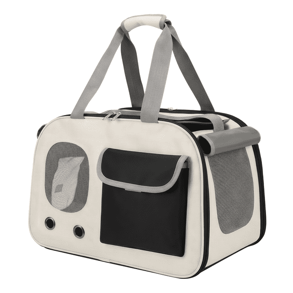 AGOPLEE Pet Carrier, Small Dog Carrier, Puppy or Cat Carrier Bag, Waterproof Premium PU Leather Carrying Handbag for Outdoor Travel Walking Hiking Shopping (Black)