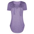 thumbnail image 3 of MY Women Solid Color Short Sleeve Tunics Lace-up V Neck Top, 3 of 4